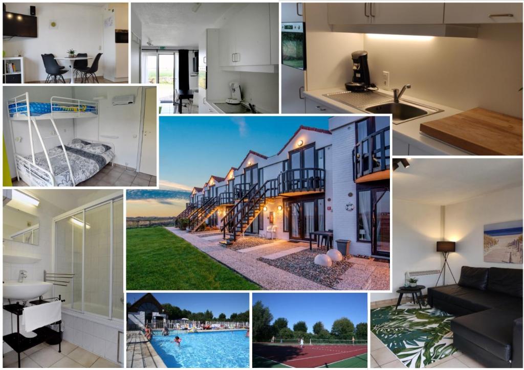 a collage of photos with houses and a pool at De Haan in De Haan
