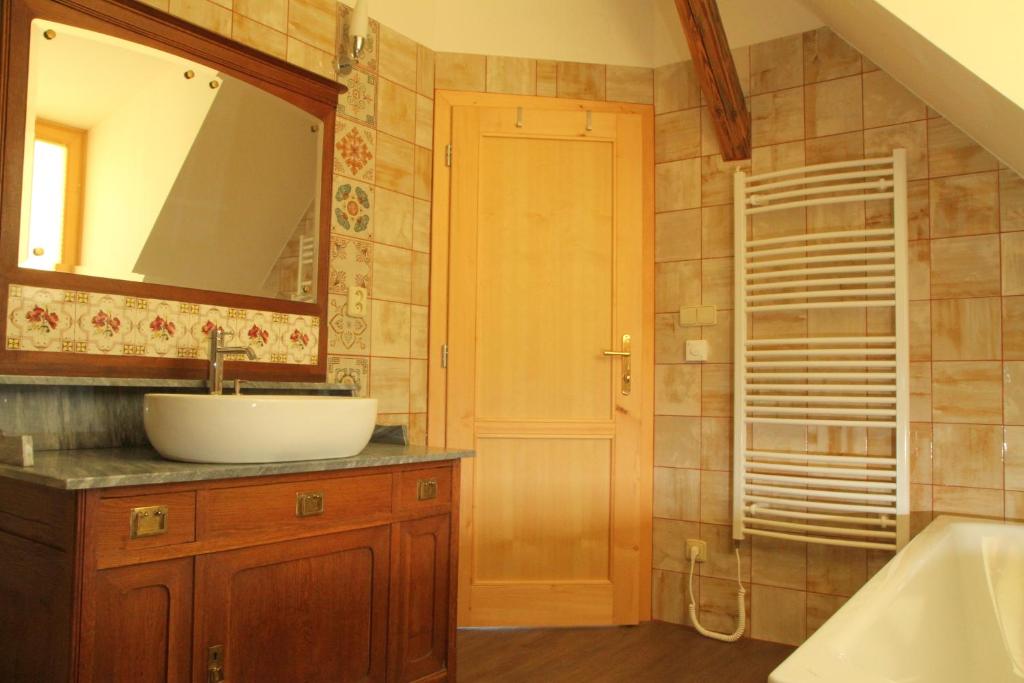 łazienka z umywalką i lustrem w obiekcie Apartmán Nella w mieście Valtice