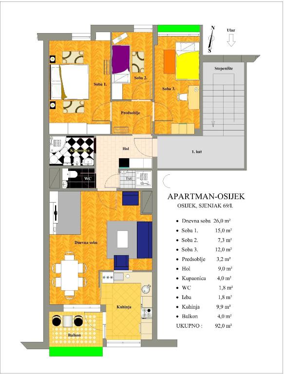 Půdorys ubytování Apartman Osijek