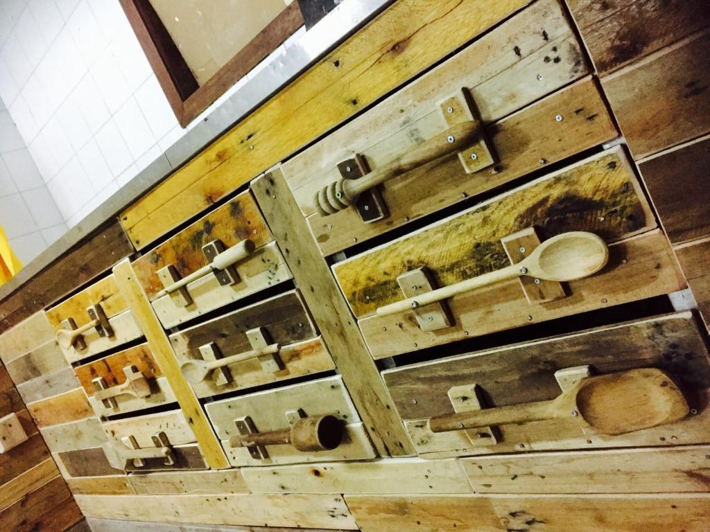 an overhead view of a bathroom with many different toilets at The Eco Palace Hostel in Búzios