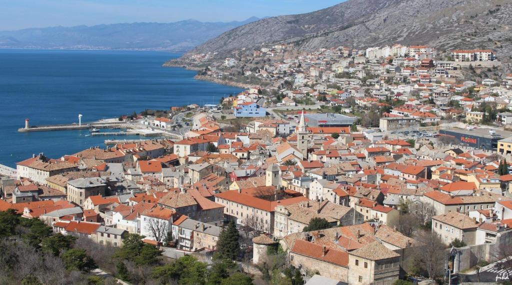 an aerial view of a town next to the water at Apartment Marino in Senj
