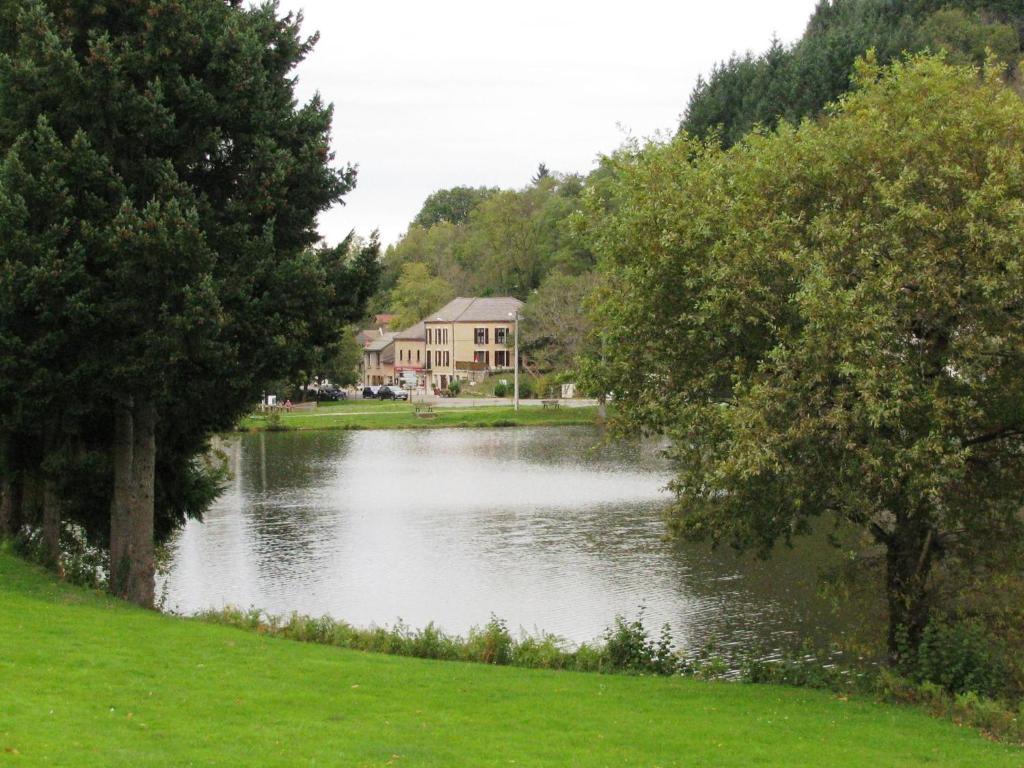 a house on the shore of a lake with trees at Au Lac des Moines in Le Mayet-de-Montagne