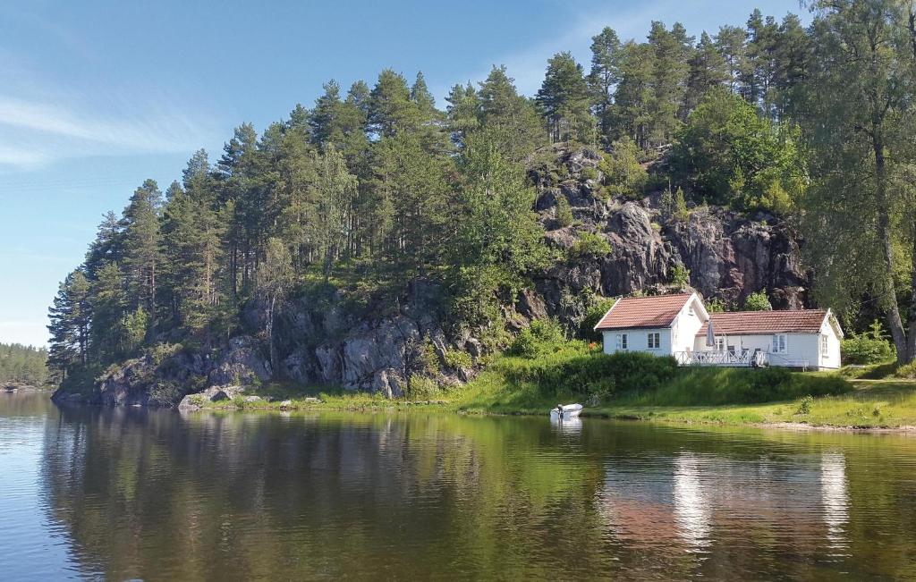 a house on an island in the middle of a river at Stunning Home In Hornnes With House Sea View in Hornnes