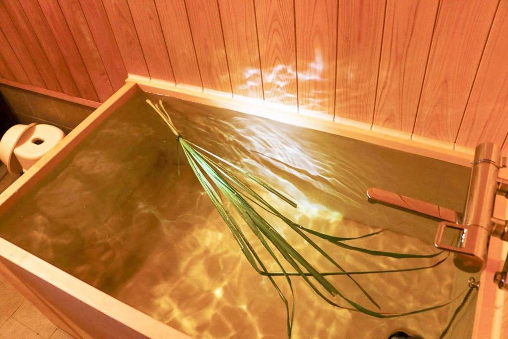 a glass box with a hose in a bathroom at 檸檬草ー奄美の自然の香る宿ー in Amami
