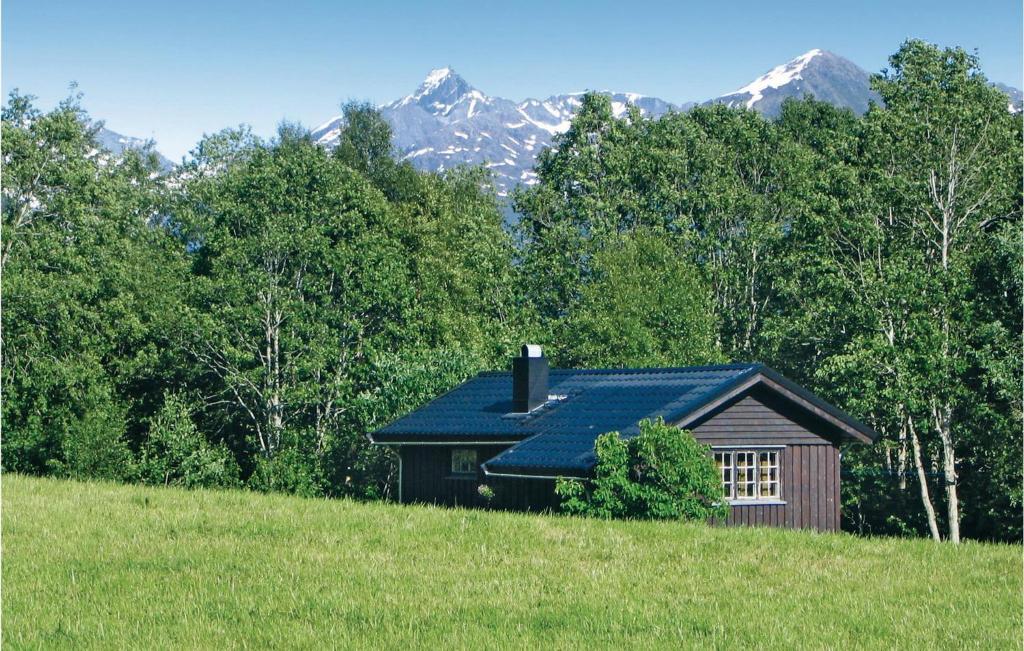 une maison sur une colline avec des montagnes en arrière-plan dans l'établissement Cozy Home In Isfjorden With House A Panoramic View, à Tokle