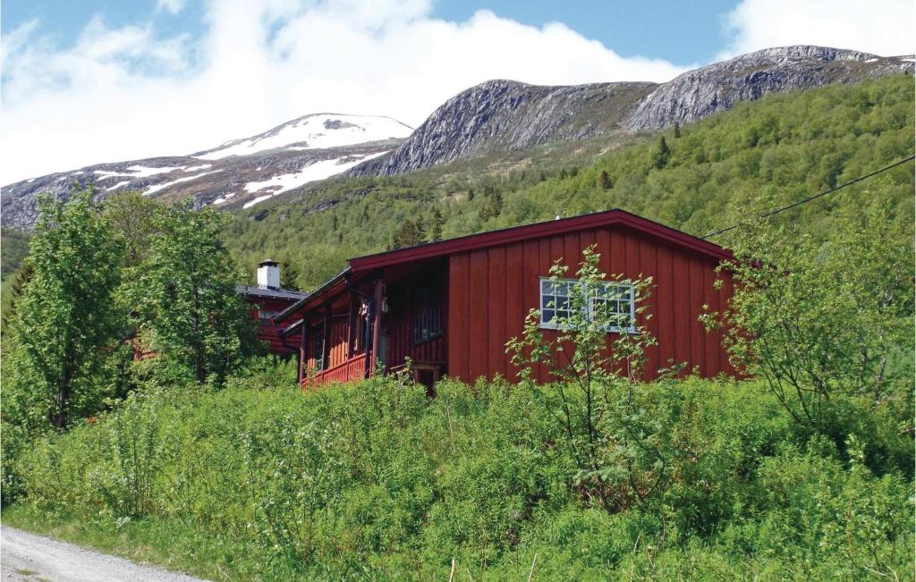 a red cabin in the middle of a mountain at Thorleifsbuskogheim in Vevle