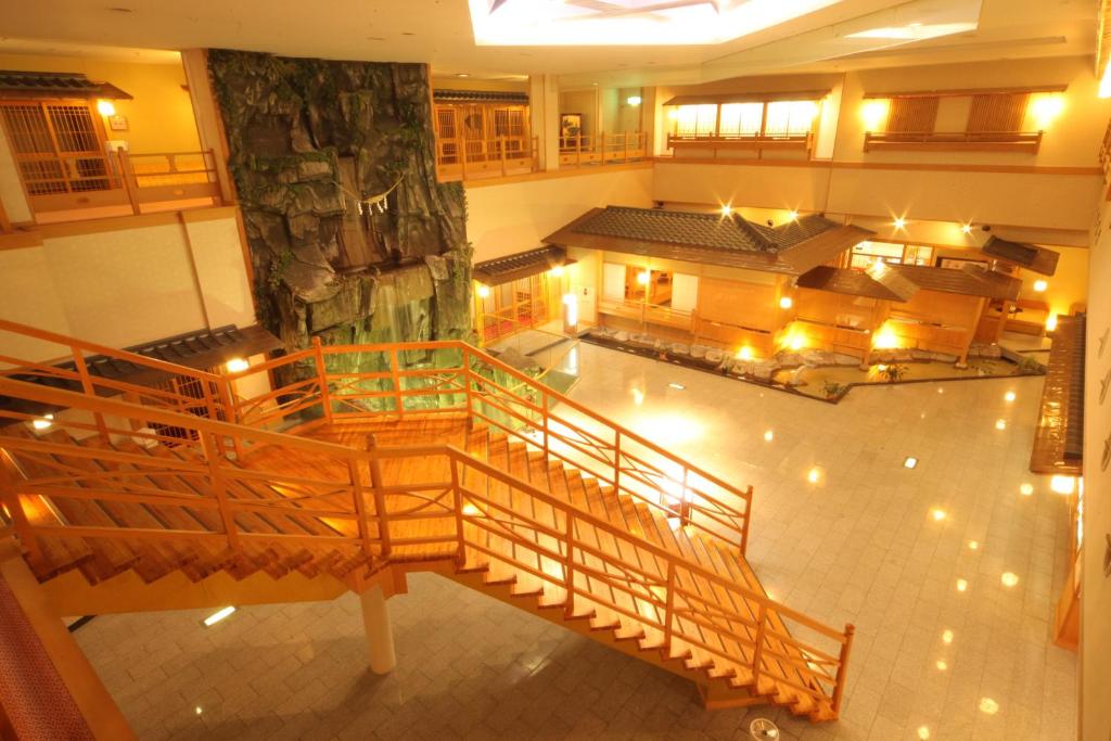 an overhead view of a large building with lights at Hotel Towadaso in Towada