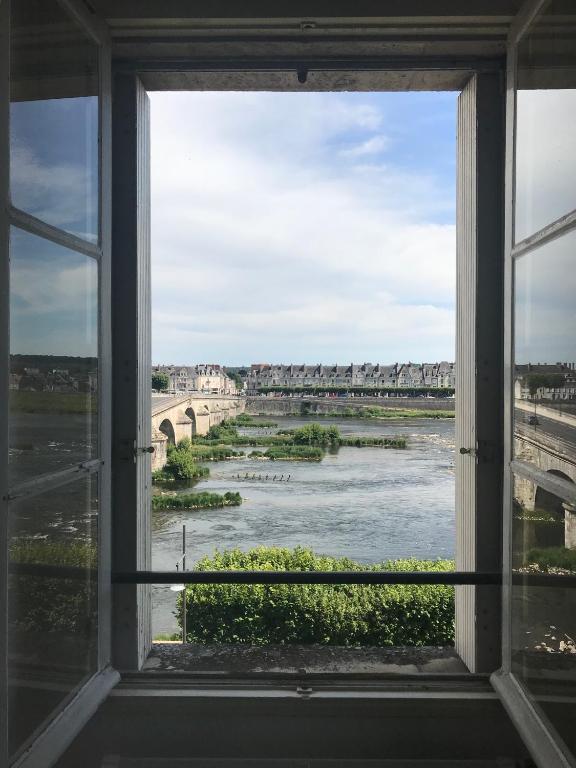 Elle offre une vue sur une rivière et un pont. dans l'établissement Blois, vue panoramique Loire, à Blois