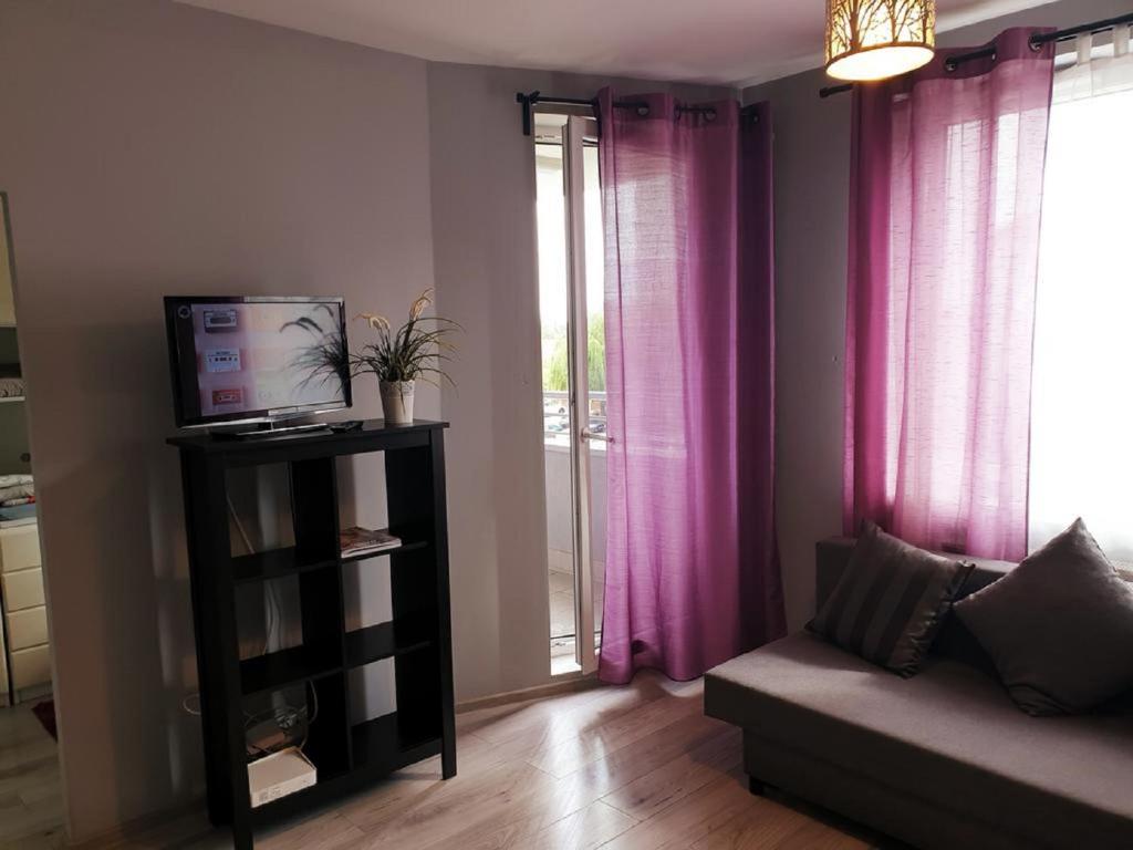 Televízia a/alebo spoločenská miestnosť v ubytovaní Apartamenty Promenada