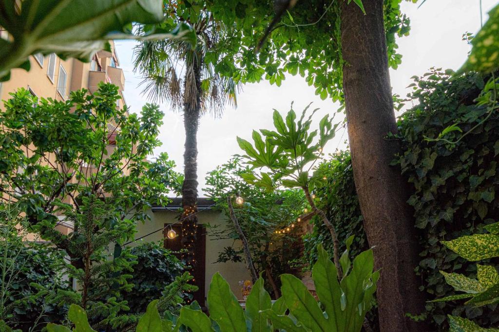 un jardín con árboles y plantas y un edificio en Secret garden in the heart of Isola, en Milán