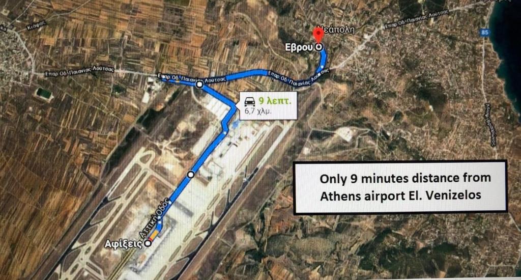 una mappa del passaggio alla superstrada proposto di Garden House-Free transfer from airport a Artemida