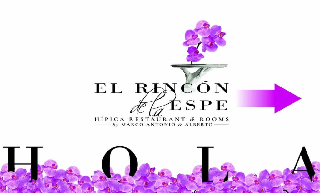 una señal para una floristería con flores púrpuras en un jarrón en El Rincón de la ESPE en Albalate de Zorita