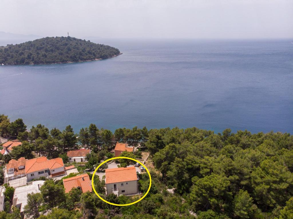 an aerial view of a house with an island at Apartments Marjan in Brna