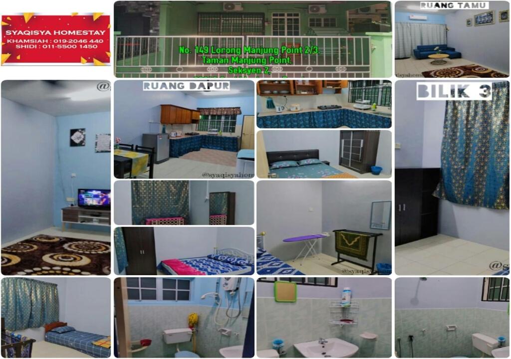 un collage de fotos de un dormitorio y una casa en Syaqisya Homestay, en Seri Manjung