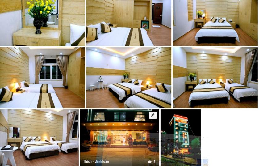 un collage de quatre photos d'une chambre d'hôtel avec lits dans l'établissement DREAM HOTEL Bắc Ninh, à Hòa Ðình