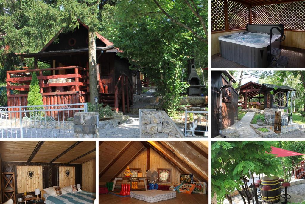 un collage de cuatro fotos de un edificio en Wooden Cottage Home Holiday Eva en Lipa