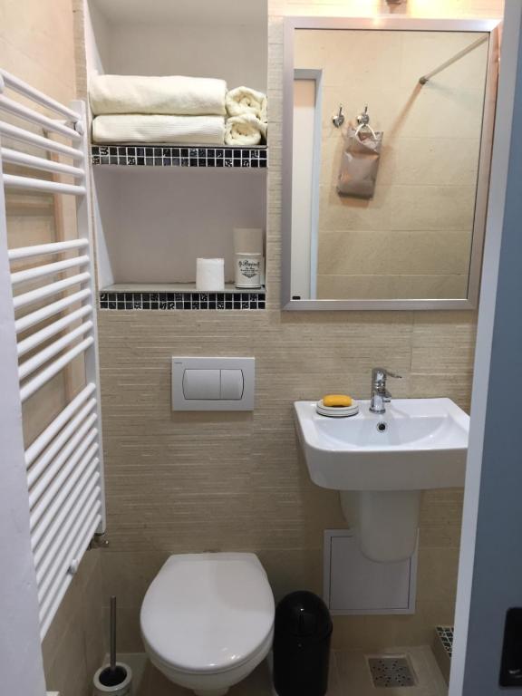 a small bathroom with a toilet and a sink at Studio Claudia-self Check-in in Brăila