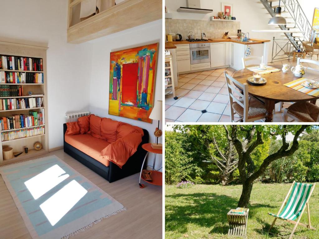 La Forge في سينس: مطبخ وغرفة معيشة مع أريكة وطاولة