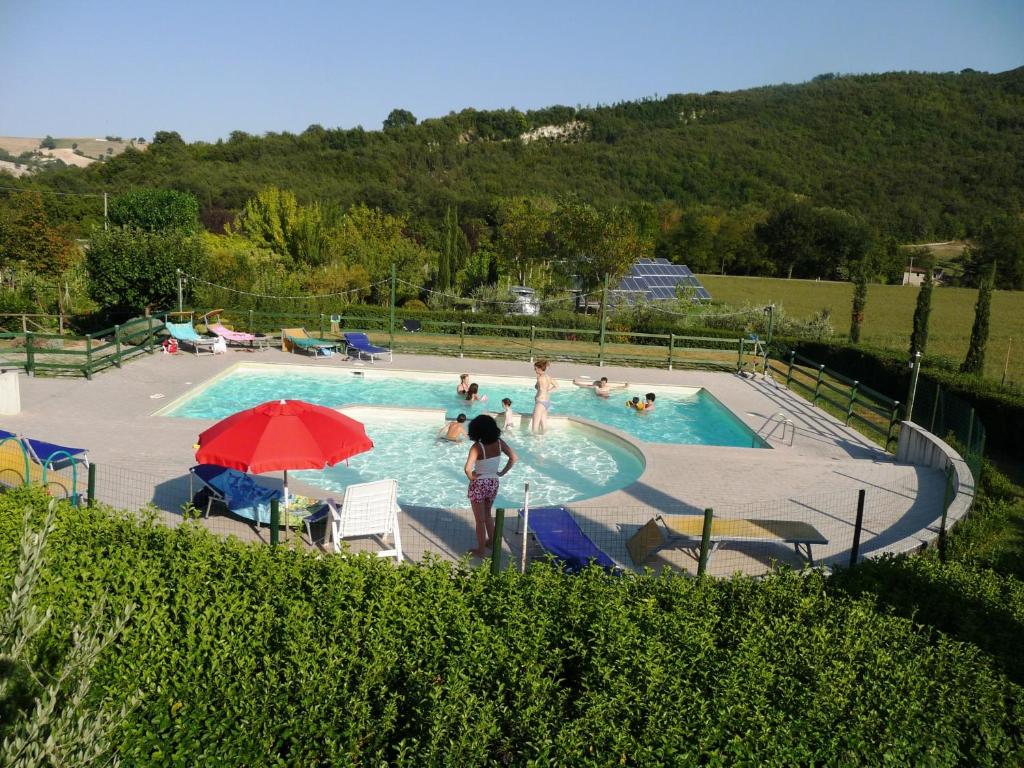 un grupo de personas en una piscina en Agriturismo Gli Ippocastani en Pergola