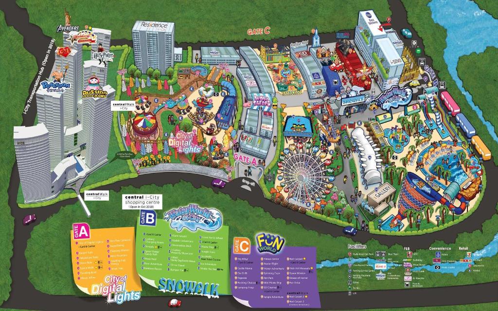 Un mapa del parque de diversiones en Aorld en Shah City @ i-SoHo, en Shah Alam