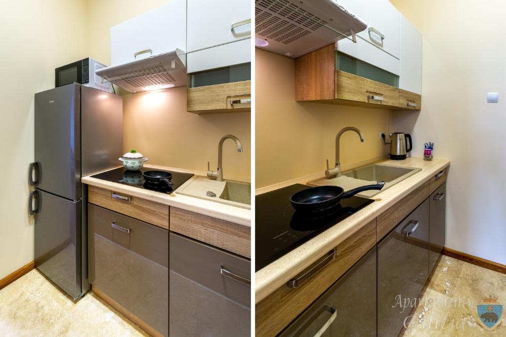 Kuchyň nebo kuchyňský kout v ubytování Apartamenty Galicja