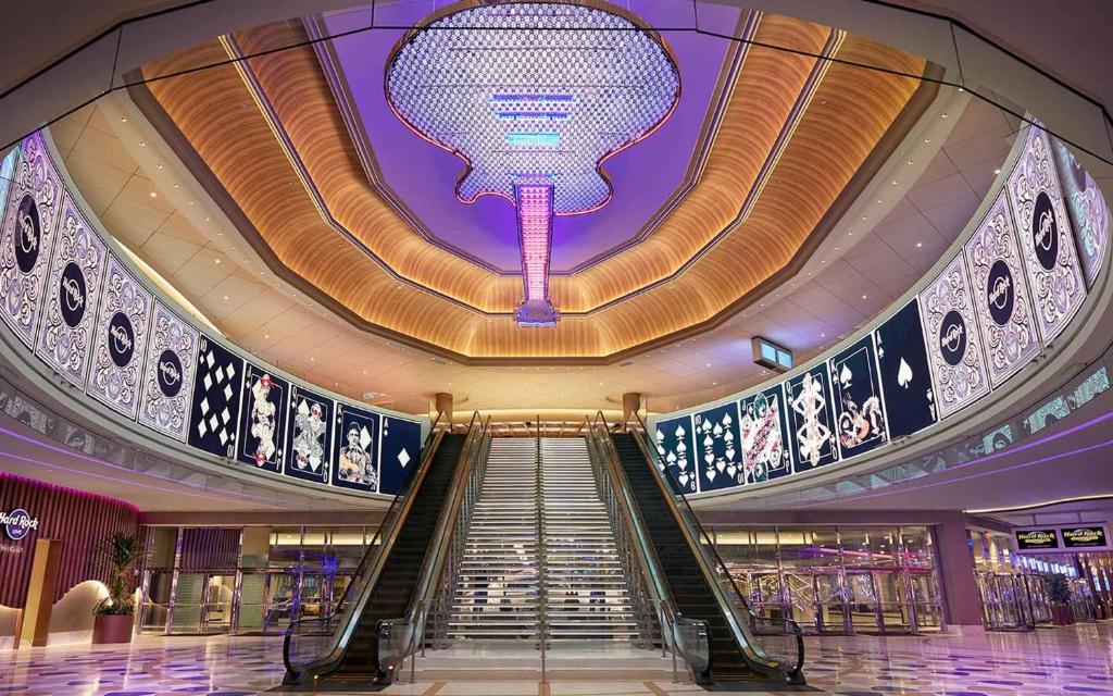 a train station with a large stairway leading to a lobby area at Hard Rock Hotel & Casino Atlantic City in Atlantic City