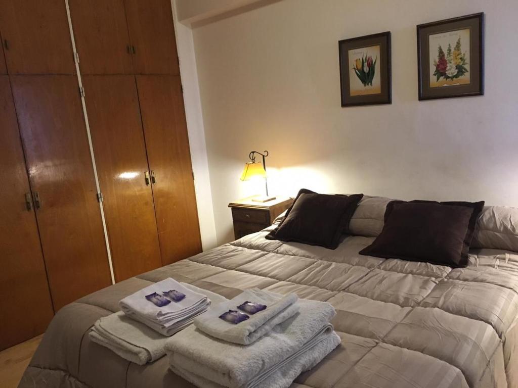 1 dormitorio con 1 cama con toallas en Mendoza pleno centro en Mendoza