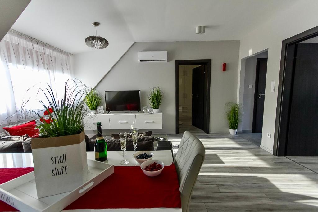 Televízia a/alebo spoločenská miestnosť v ubytovaní Grey Suites Pécs