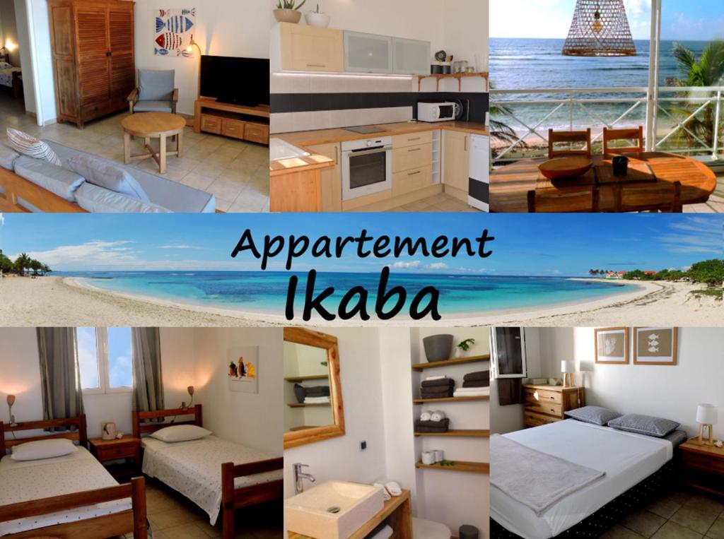 a collage of photos of a hotel room at Appartement sur la plage, avec vue panoramique sur le lagon - IKABA in Saint-François