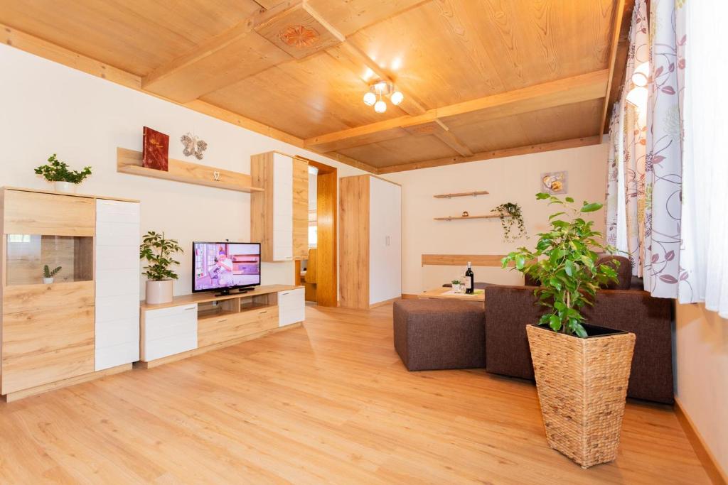 Televízia a/alebo spoločenská miestnosť v ubytovaní Rainberghof