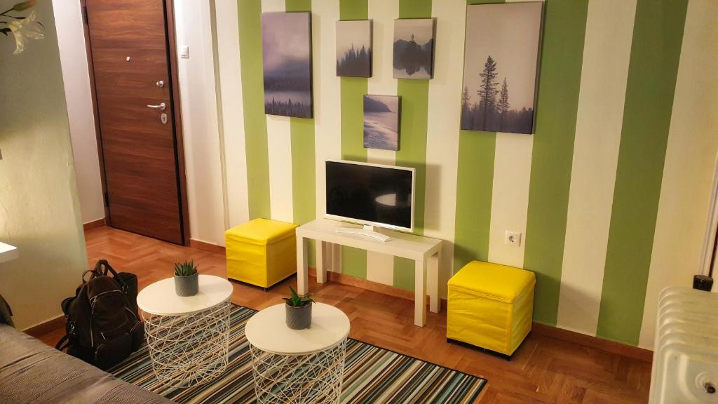 TV a/nebo společenská místnost v ubytování Athens Stadium path quiet & central 4 persons apartment