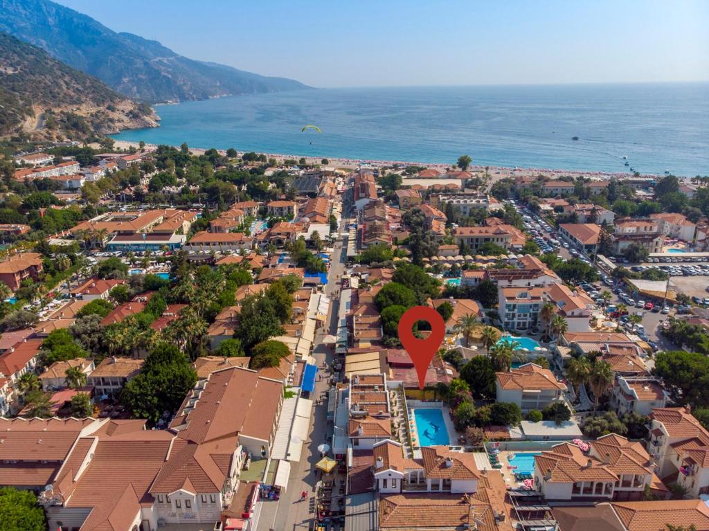 an aerial view of a town next to the ocean at On Oda Oludeniz in Oludeniz
