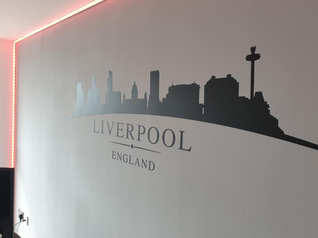 a silhouette of a city in the background at Shandon Apt premium Liverpool City Centre in Liverpool