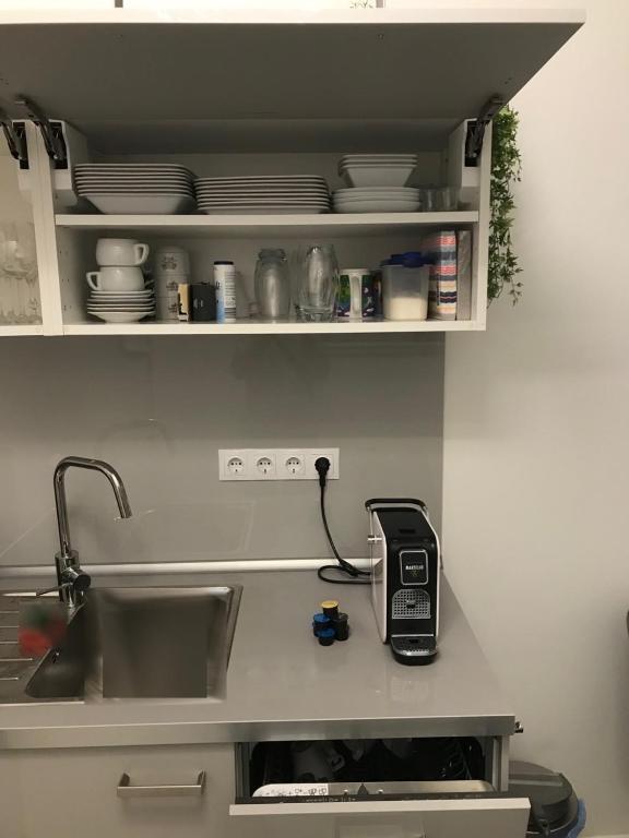 Kuchyň nebo kuchyňský kout v ubytování City Corso Apartman