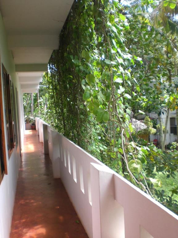 a corridor with a wall of plants on a building at Jickys Nest in Varkala