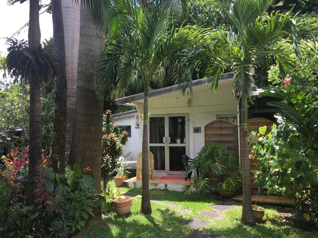 a house with palm trees in a garden at LE MEDINILLA in Bras-Panon