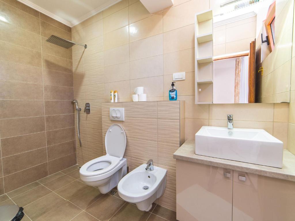 Bathroom with wooden vanity