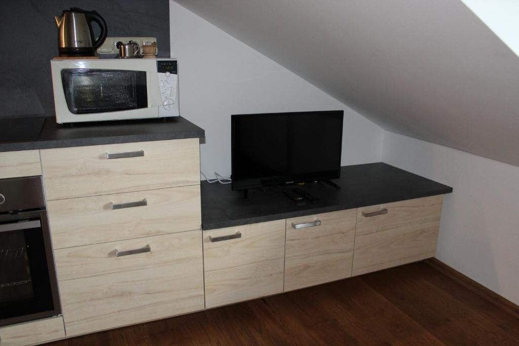 Kuchyň nebo kuchyňský kout v ubytování Apartmán Pivoňka