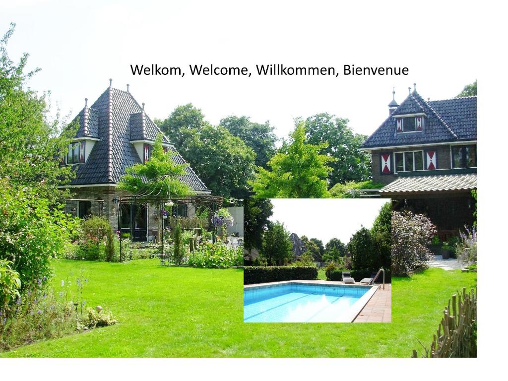 un collage de una casa y un patio con piscina en Logies Taverne nearby Roermond, Thorn en Weert en Kelpen-Oler