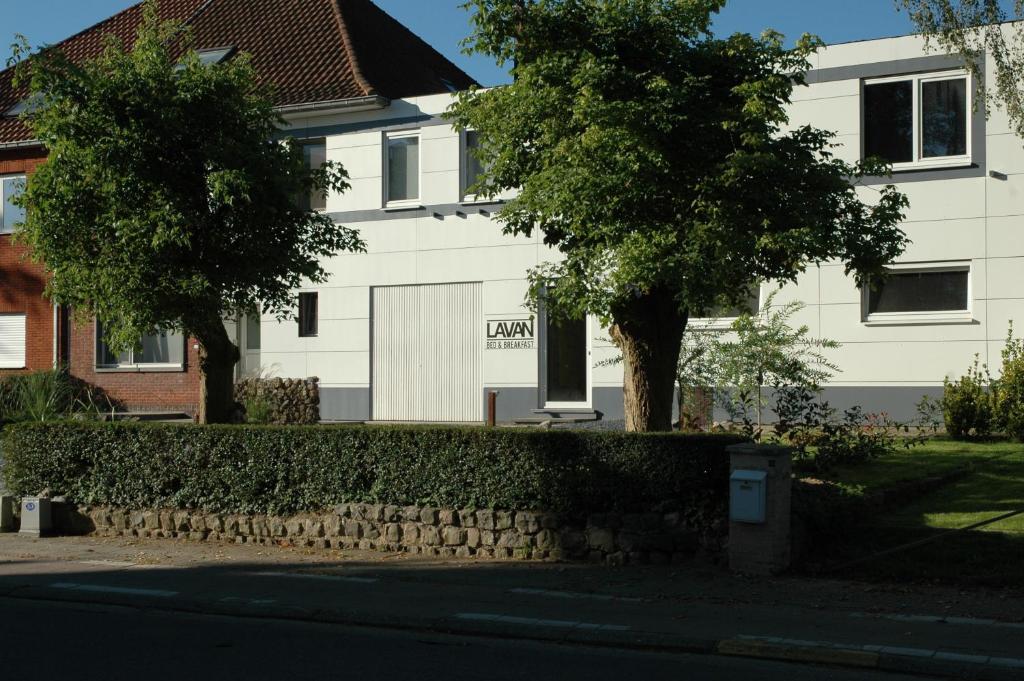 une maison avec une haie devant un bâtiment dans l'établissement Lavan, à Louvain