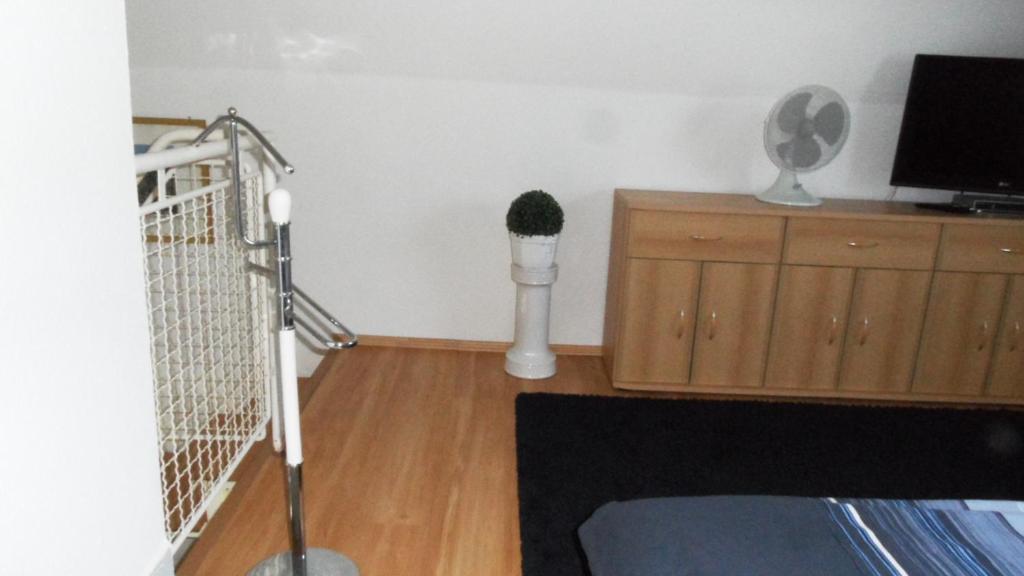 Televízia a/alebo spoločenská miestnosť v ubytovaní Ferienhaus am Plattensee