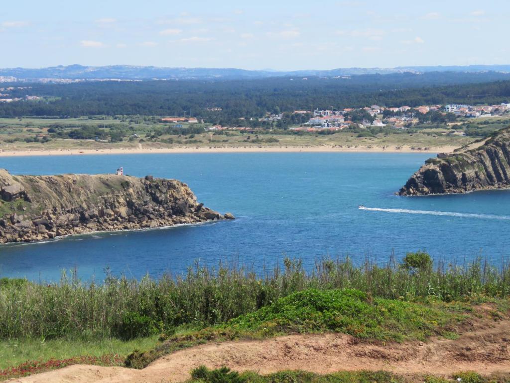 Blick auf einen großen Wasserkörper mit Felsen in der Unterkunft Villa Praia in São Martinho do Porto