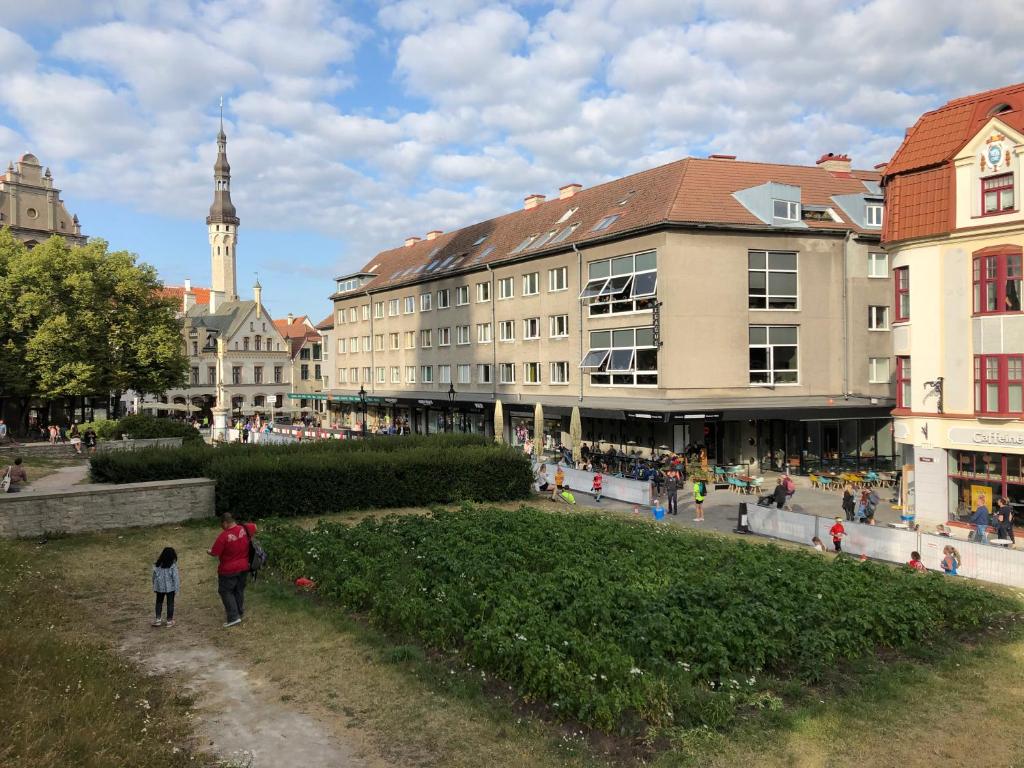 Un gruppo di persone che camminano per strada in una citta' di Vanalinna Apartment a Tallinn