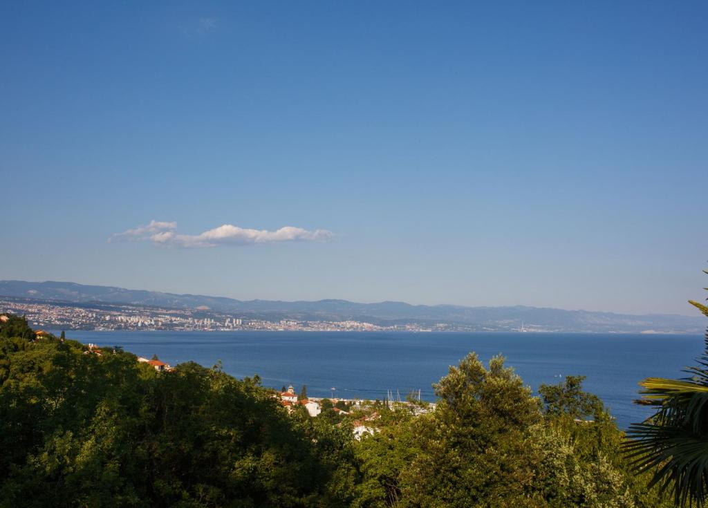 Blick auf das Wasser von einem Hügel in der Unterkunft APARTMAN VIDA in Ičići