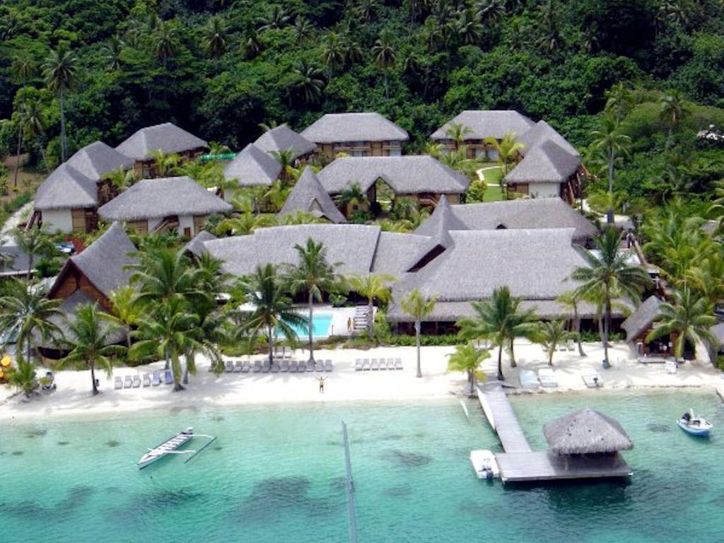 an aerial view of a resort on a tropical island at ROYAL BORA BORA in Bora Bora