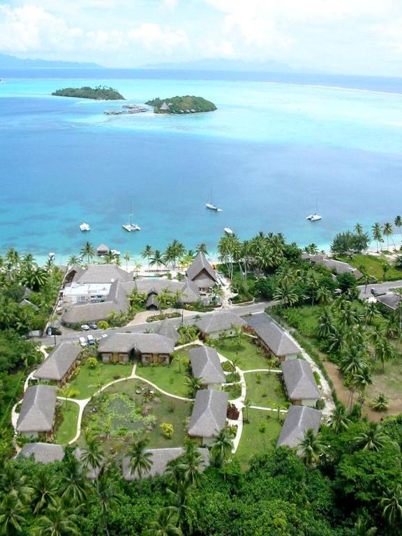 an aerial view of a resort in the ocean at ROYAL BORA BORA in Bora Bora