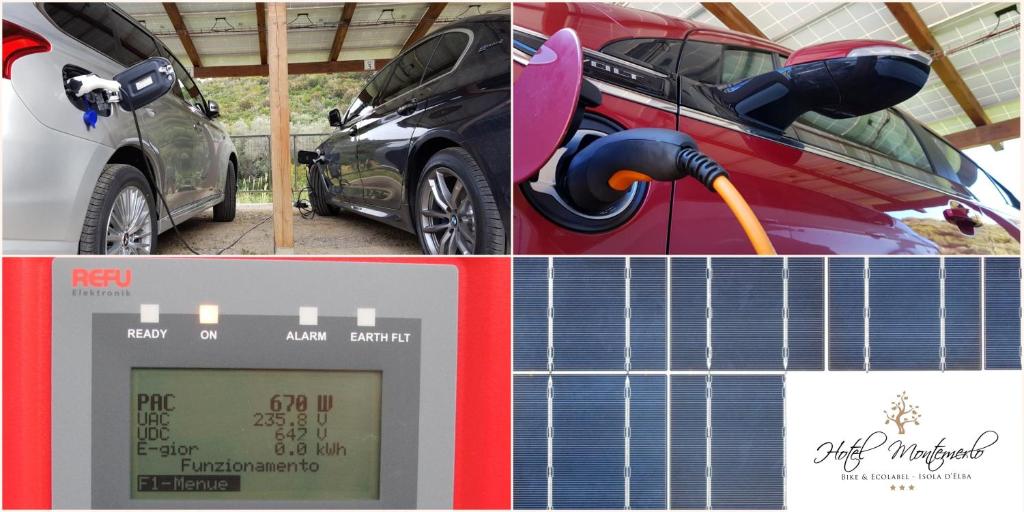 a collage of pictures with a car and a thermometer at Eco Hotel Montemerlo in Fetovaia