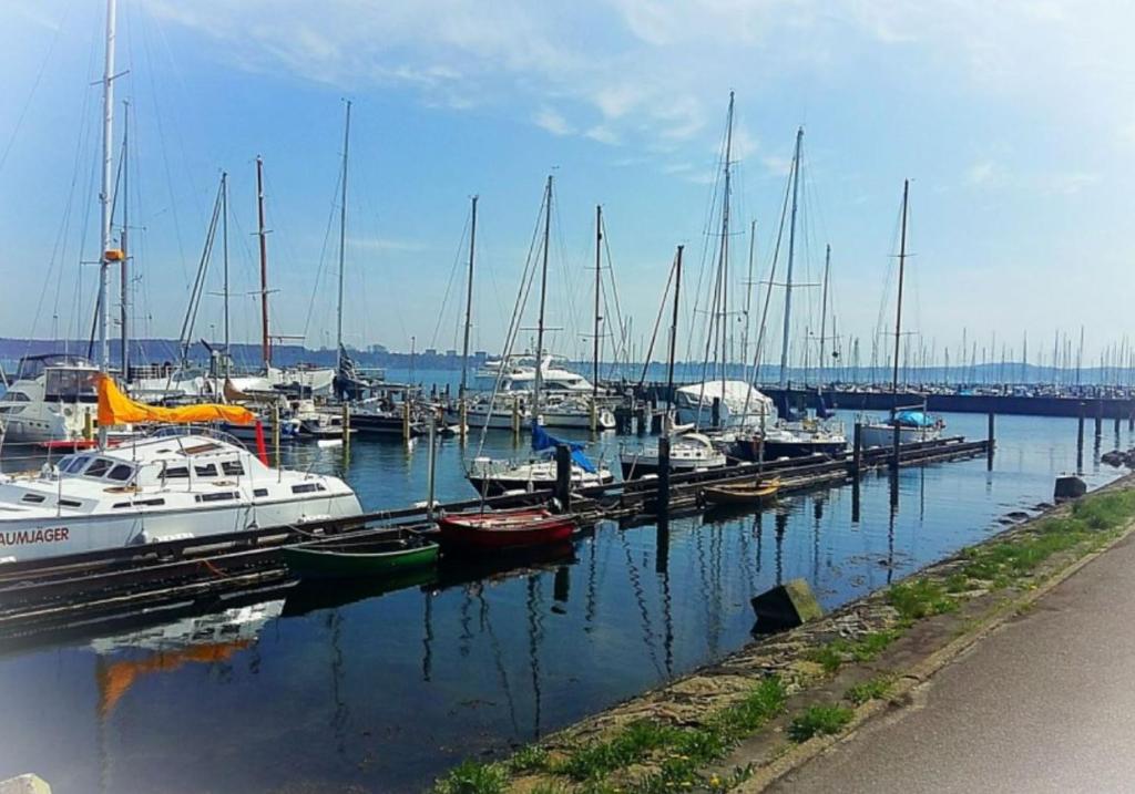 a bunch of boats docked at a marina at 1 Zimmer Wohnung in Strand nähe in Kiel