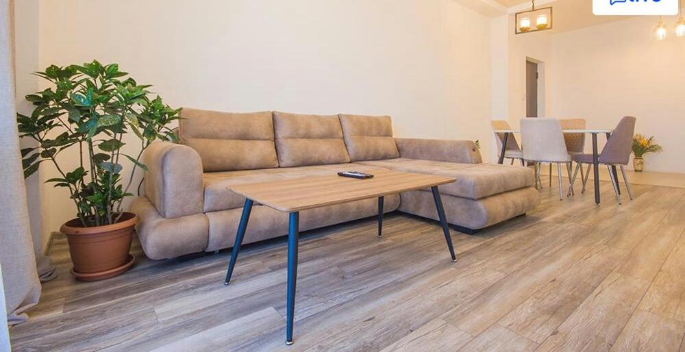 - un salon avec un canapé et une table dans l'établissement Tikas home Апартаменты, à Tbilissi