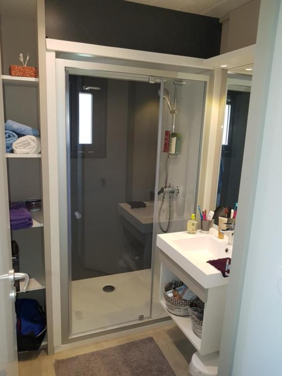 a bathroom with a shower and a sink at Casa E Natura Lot 58 in Santa-Maria-Poggio